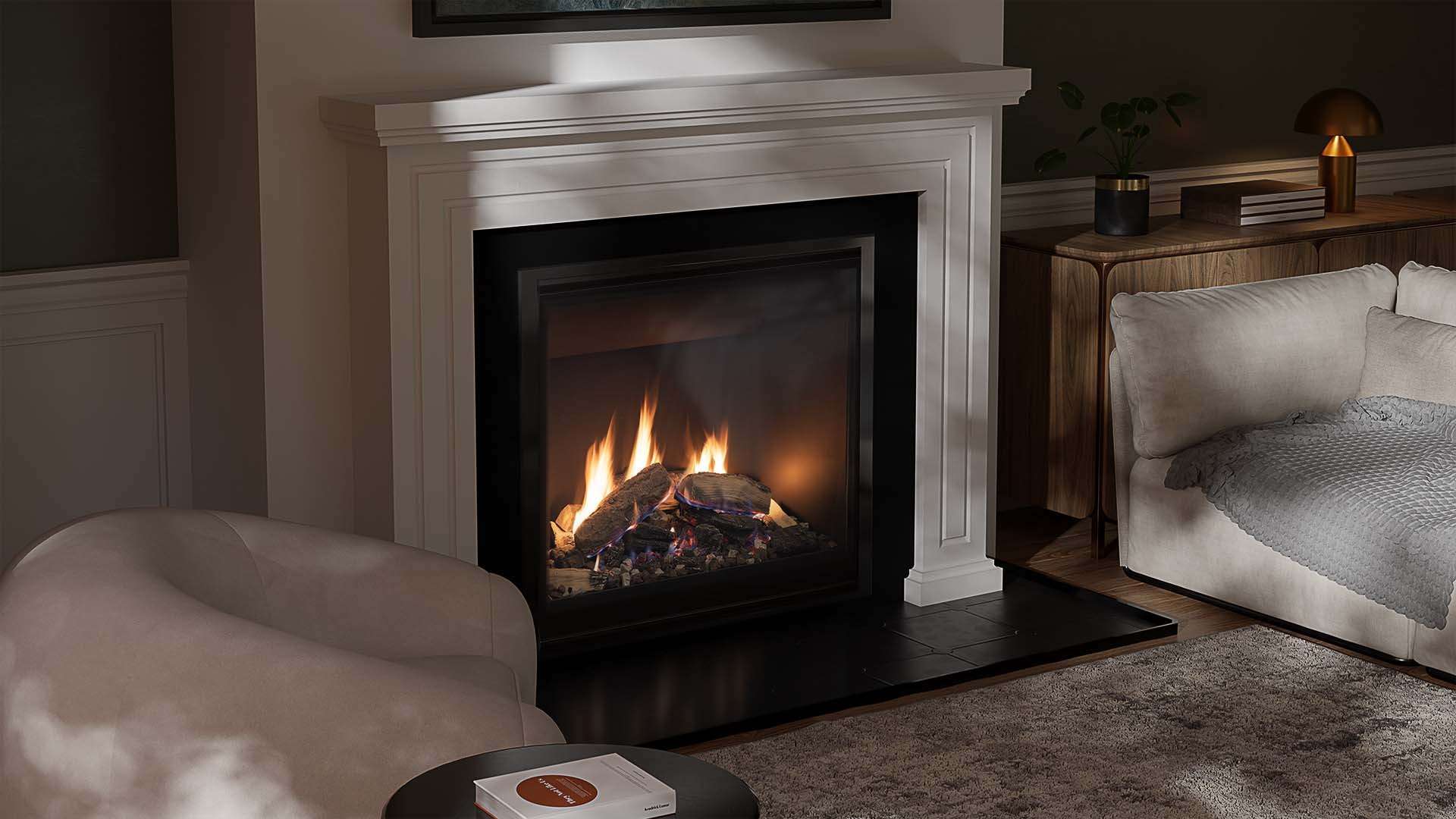 Escea DF990 Retrofittable Gas Fireplace with Mantel
