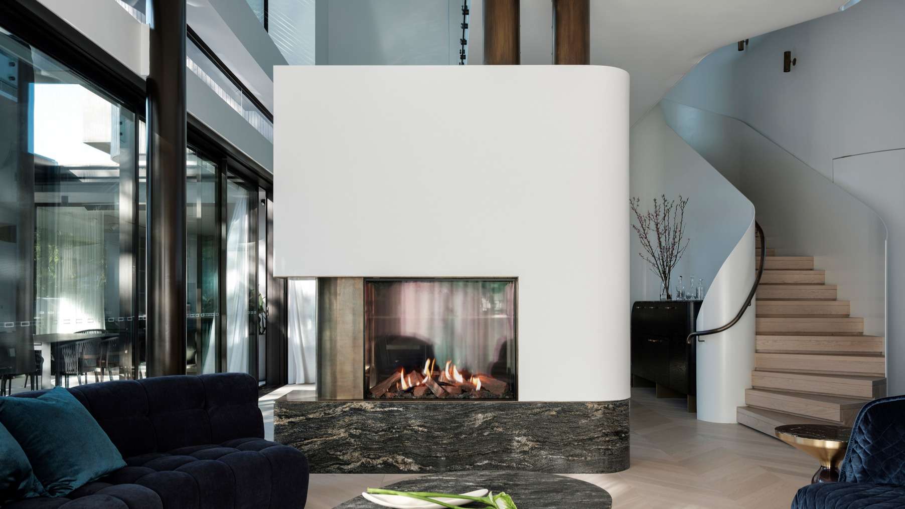 MODE Tall Double Sided Gas Fireplace in Double Bay